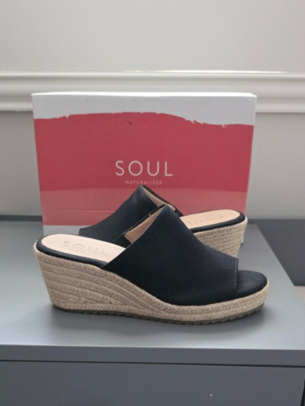 NWT SOUL Naturalizer Oodles Black Wedge Sandals | Size 8.5M